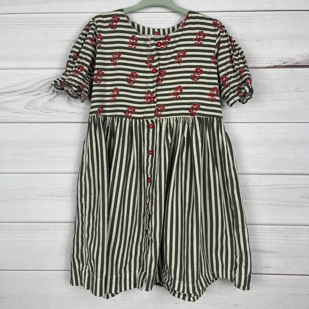 Utsa Kids Girls Short Sleeve Dress Size 5/6 Striped Floral Print